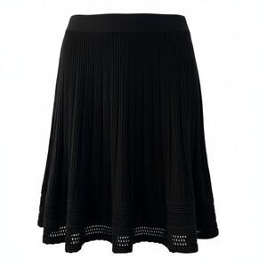 Max Studio Black Ribbed Knit A-Line Skirt with Crochet Hem, Size Large, Like New